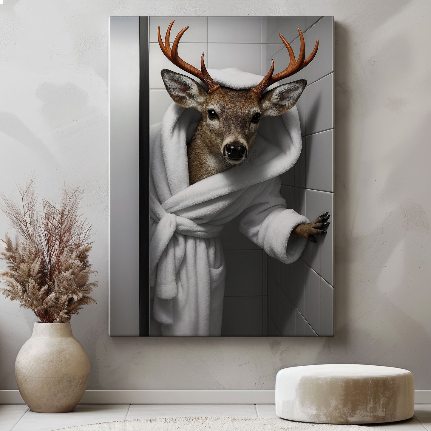 Funny Deer Bathroom Wall Art Cabin Canvas for Hunters