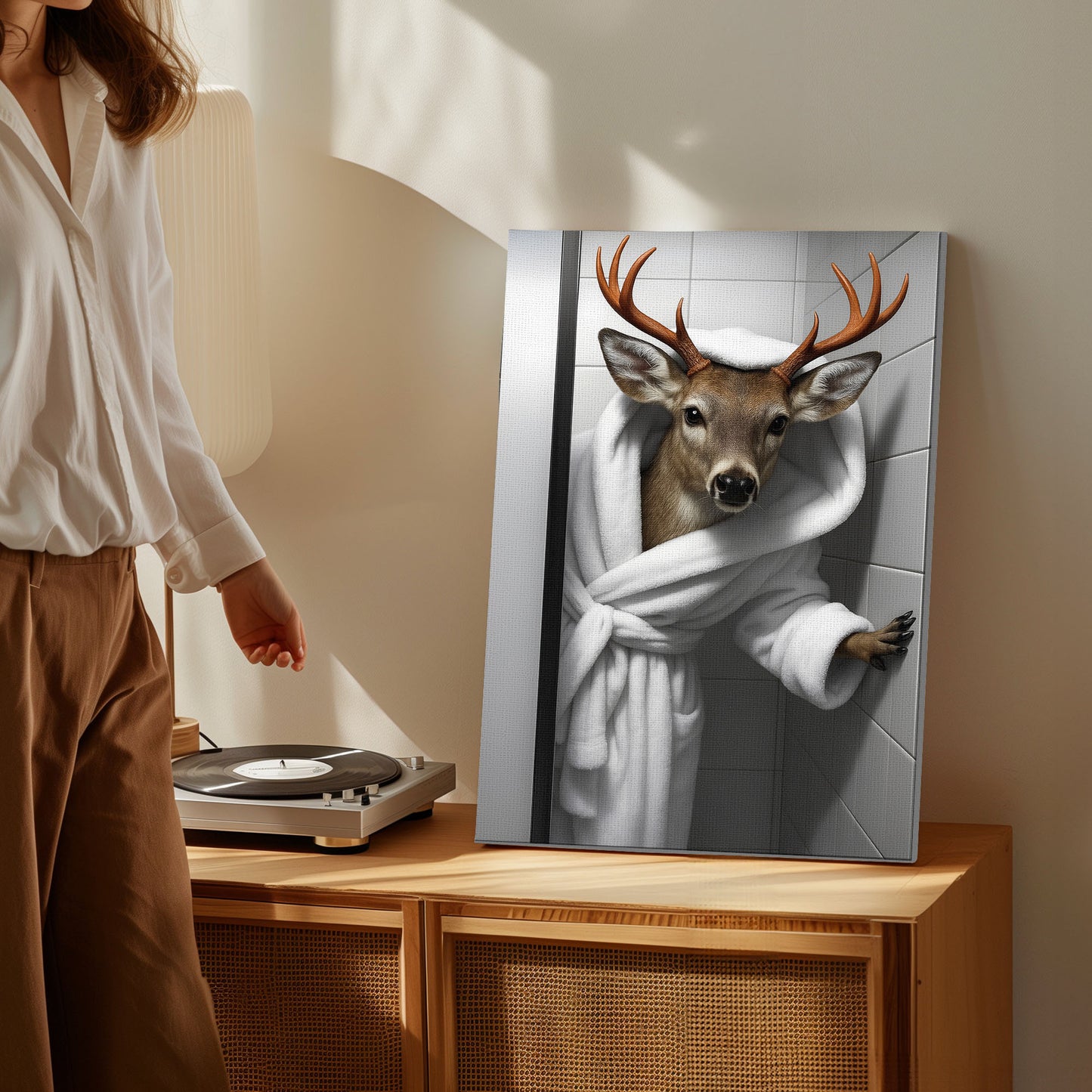 Funny Deer Bathroom Wall Art Cabin Canvas for Hunters