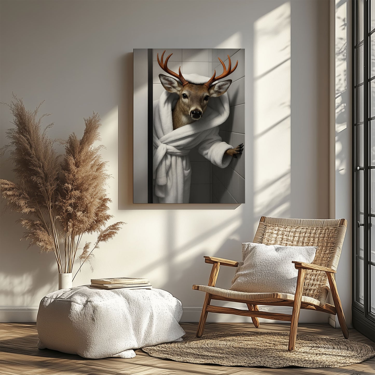 Funny Deer Bathroom Wall Art Cabin Canvas for Hunters