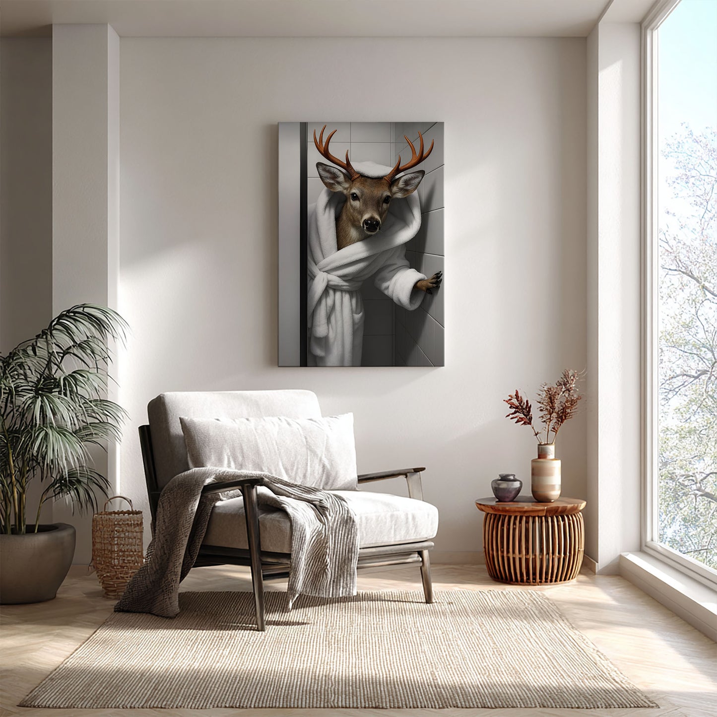 Funny Deer Bathroom Wall Art Cabin Canvas for Hunters