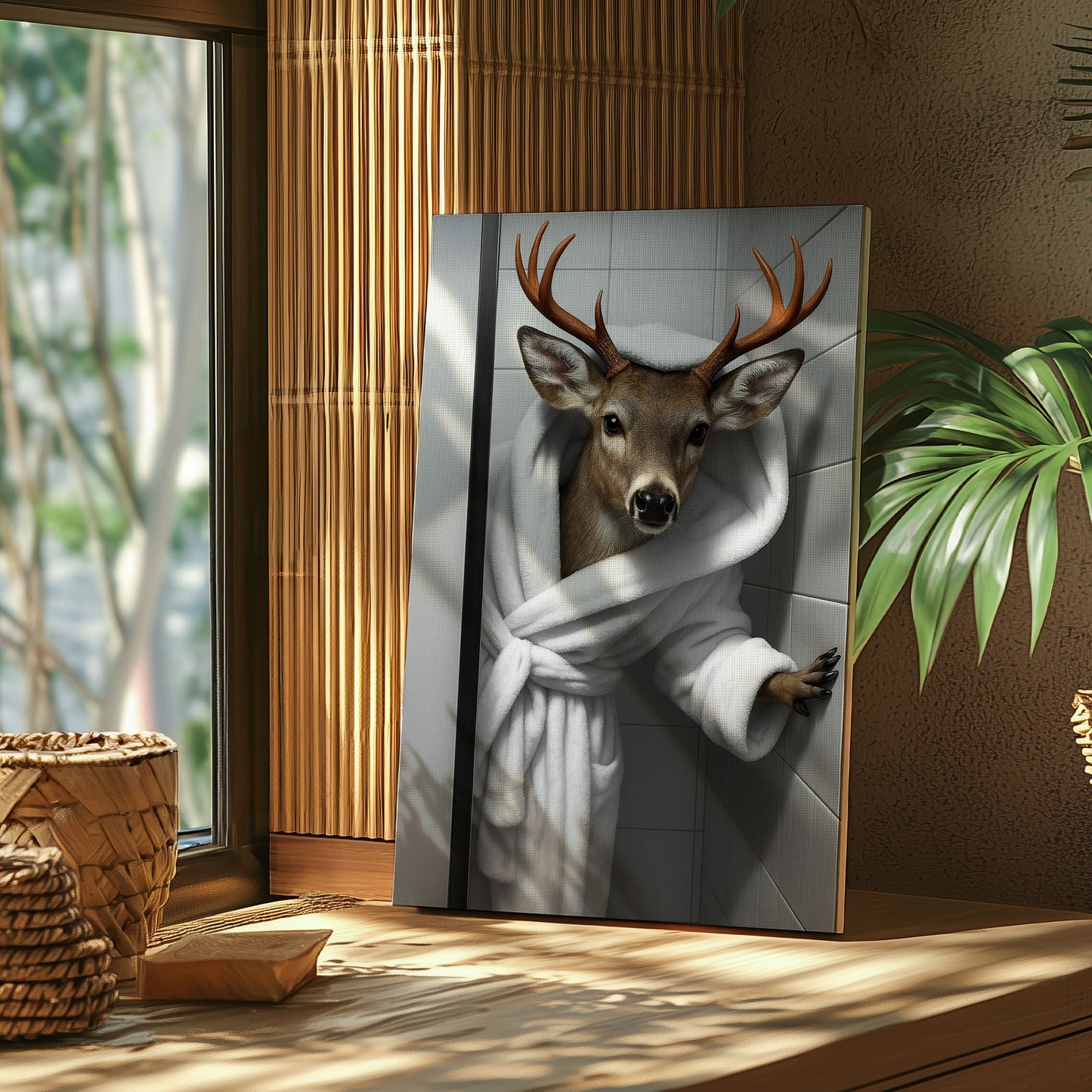 Funny Deer Bathroom Wall Art Cabin Canvas for Hunters