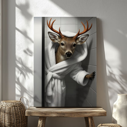 Funny Deer Bathroom Wall Art Cabin Canvas for Hunters