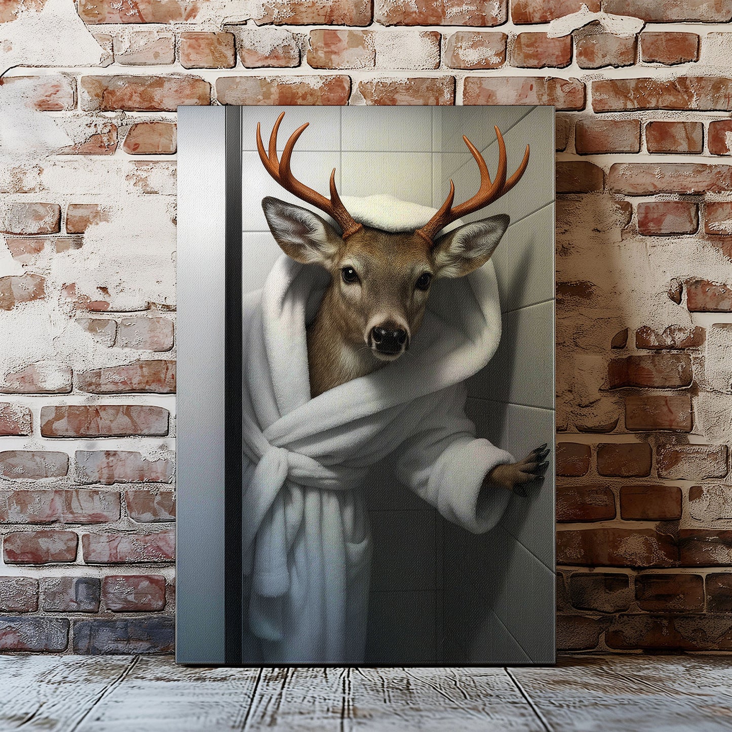 Funny Deer Bathroom Wall Art Cabin Canvas for Hunters