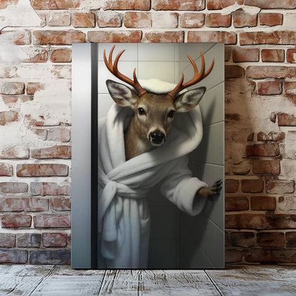 Funny Deer Bathroom Wall Art Cabin Canvas for Hunters