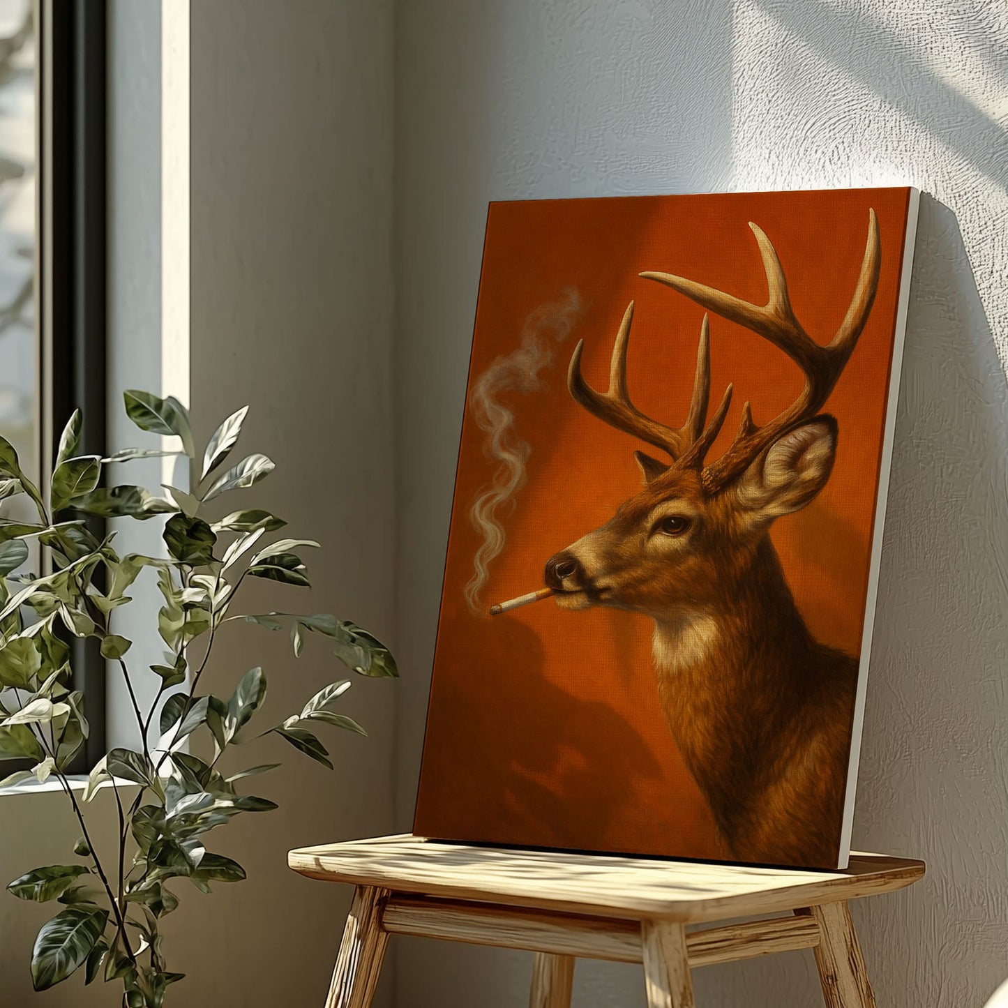 Rustic Deer Smoking Wall Art Cabin Canvas for Hunters