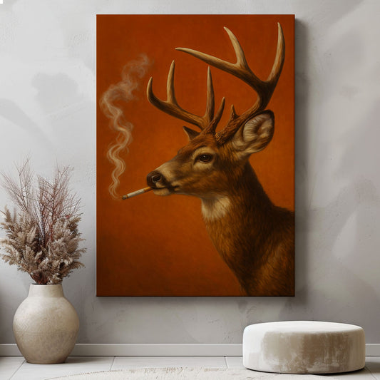 Rustic Deer Smoking Wall Art Cabin Canvas for Hunters