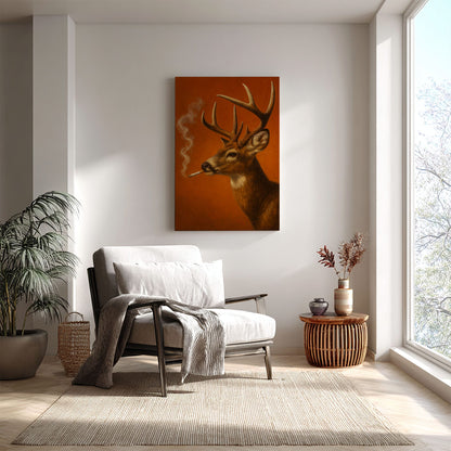 Rustic Deer Smoking Wall Art Cabin Canvas for Hunters