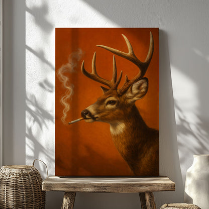 Rustic Deer Smoking Wall Art Cabin Canvas for Hunters