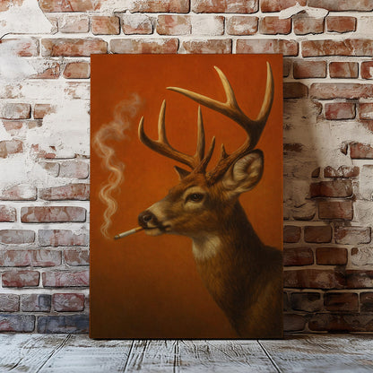 Rustic Deer Smoking Wall Art Cabin Canvas for Hunters