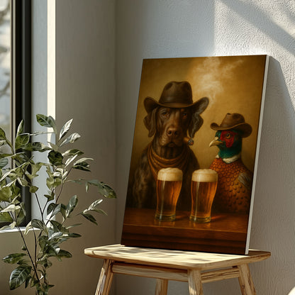 Cowboy Dog & Pheasant Canvas – Western Bar Wall Art