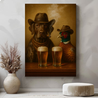Cowboy Dog & Pheasant Canvas – Western Bar Wall Art