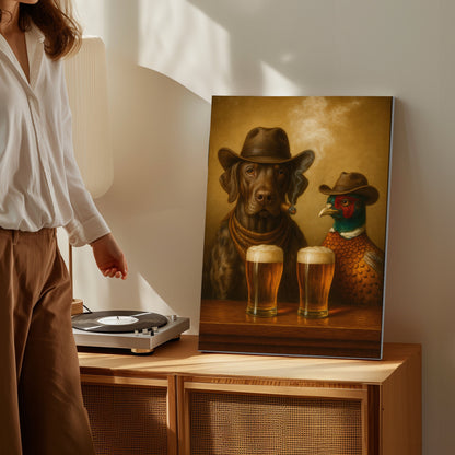 Cowboy Dog & Pheasant Canvas – Western Bar Wall Art