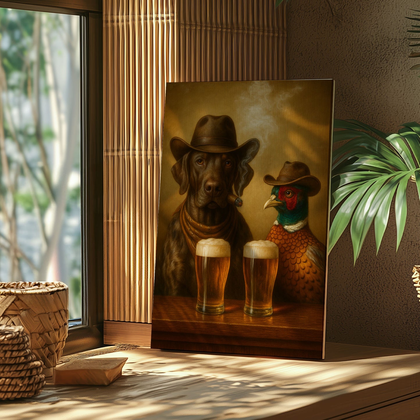 Cowboy Dog & Pheasant Canvas – Western Bar Wall Art