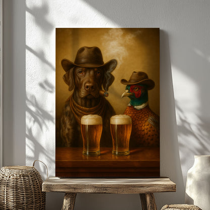Cowboy Dog & Pheasant Canvas – Western Bar Wall Art