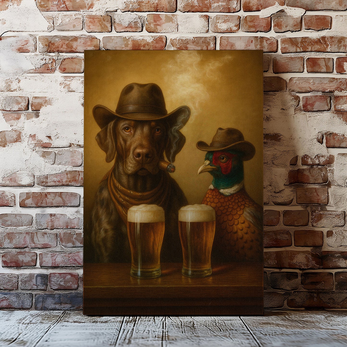 Cowboy Dog & Pheasant Canvas – Western Bar Wall Art