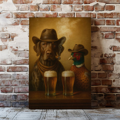 Cowboy Dog & Pheasant Canvas – Western Bar Wall Art
