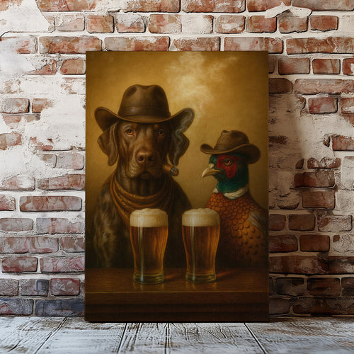 Cowboy Dog & Pheasant Canvas – Western Bar Wall Art
