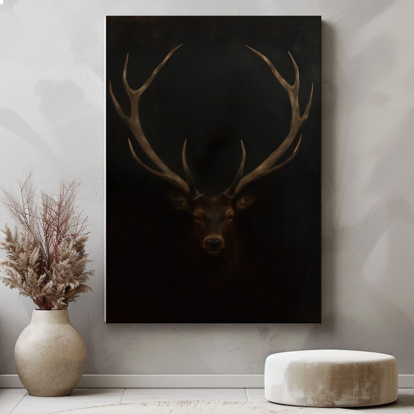 Deer Wall Art Rustic Elk Antler Painting Canvas Cabin Decor for Hunters