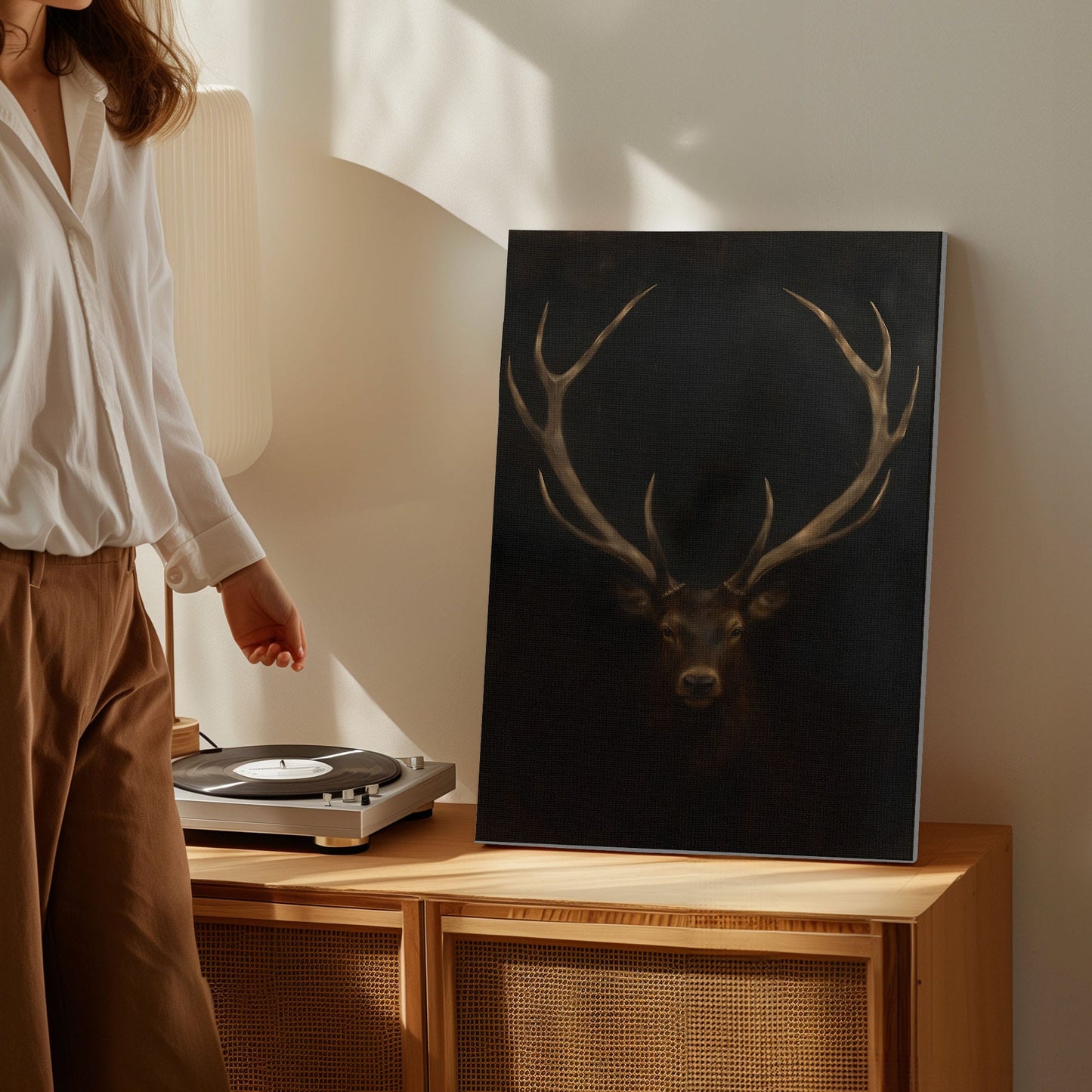 Deer Wall Art Rustic Elk Antler Painting Canvas Cabin Decor for Hunters