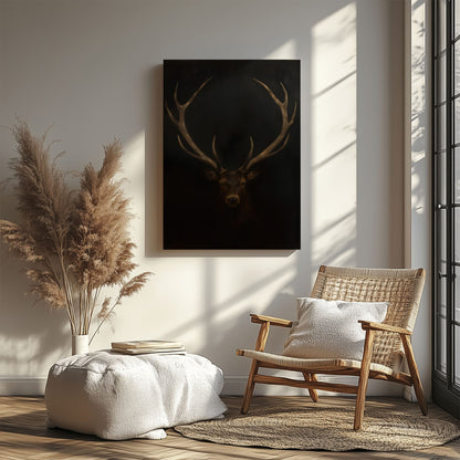 Deer Wall Art Rustic Elk Antler Painting Canvas Cabin Decor for Hunters
