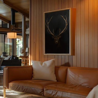 Deer Wall Art Rustic Elk Antler Painting Canvas Cabin Decor for Hunters