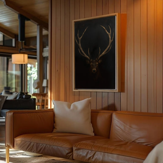 Deer Wall Art Rustic Elk Antler Painting Canvas Cabin Decor for Hunters