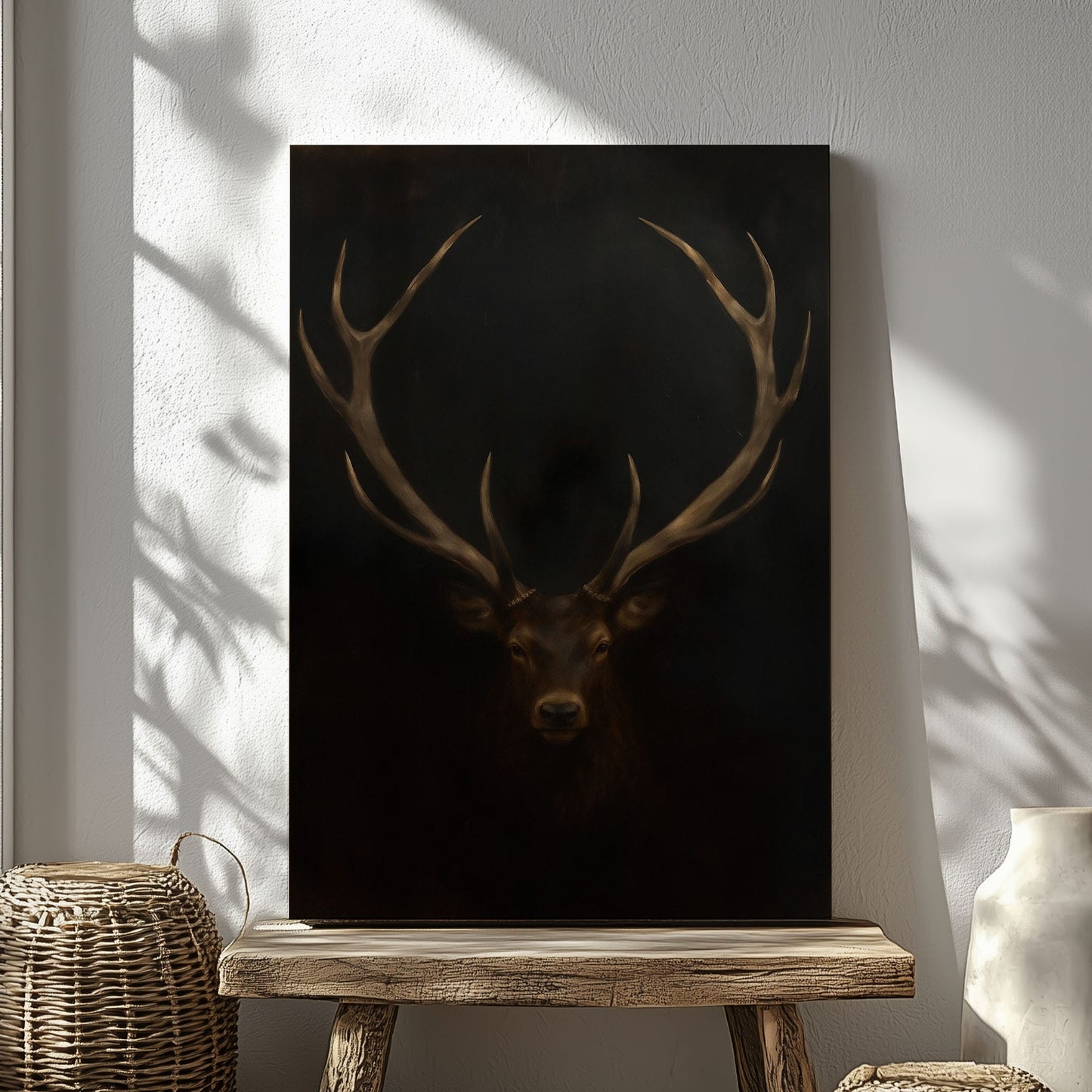 Deer Wall Art Rustic Elk Antler Painting Canvas Cabin Decor for Hunters
