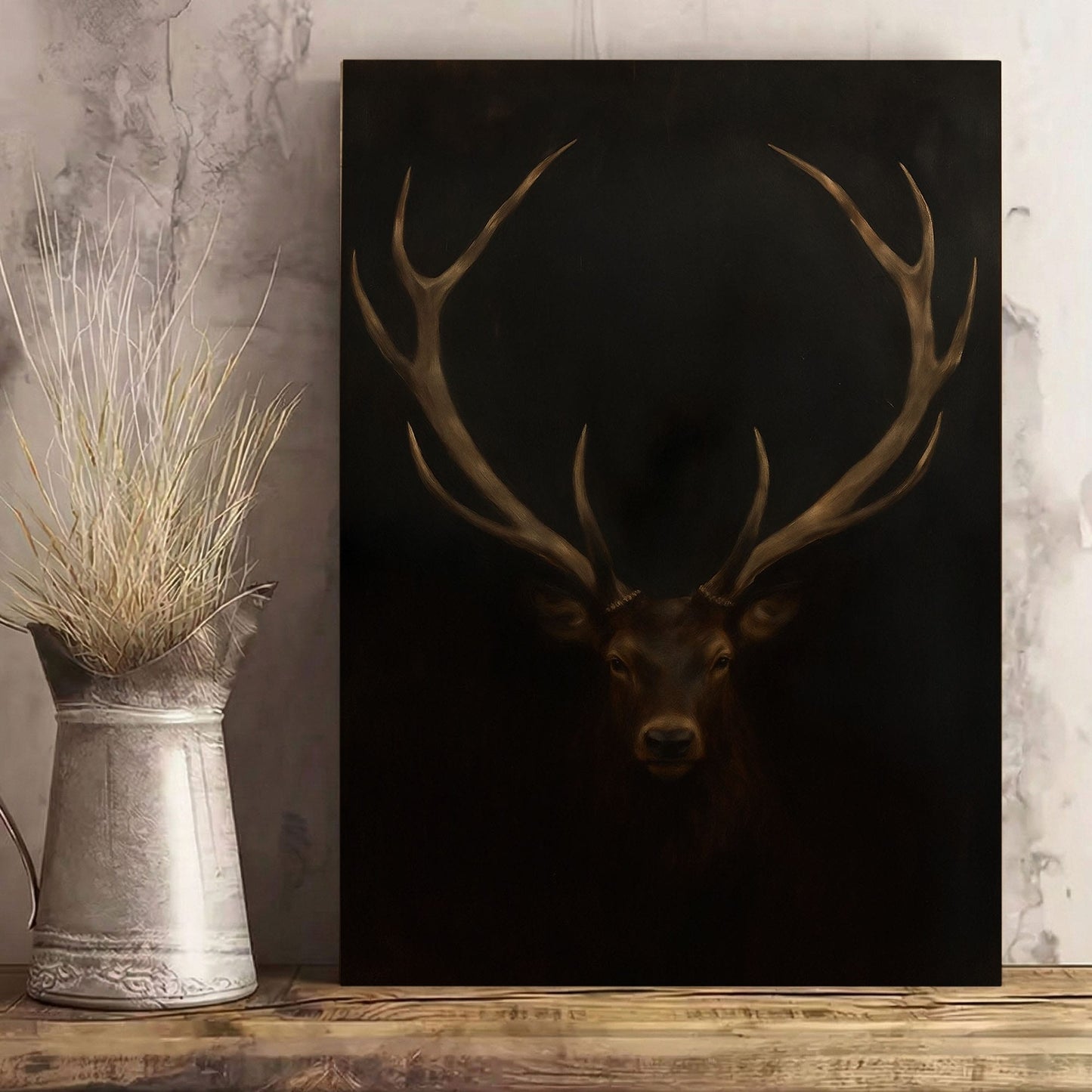 Deer Wall Art Rustic Elk Antler Painting Canvas Cabin Decor for Hunters