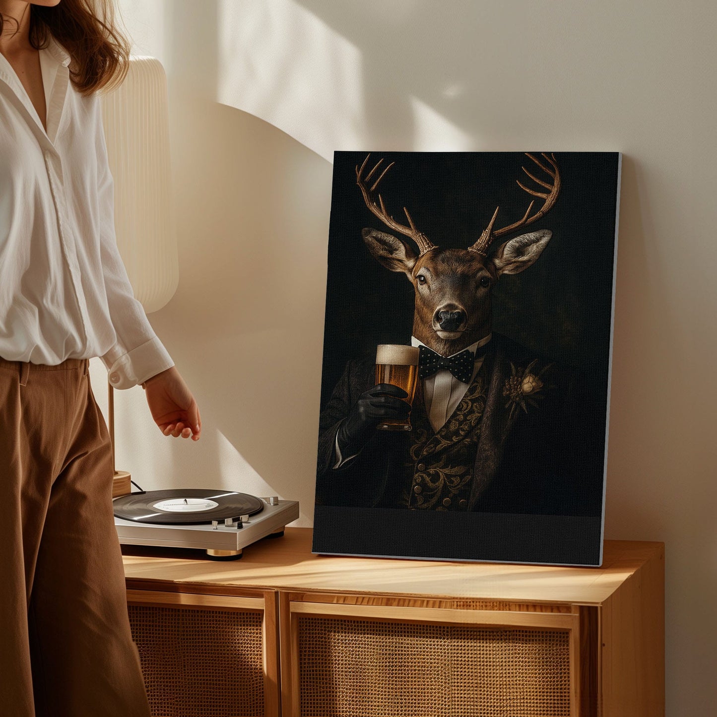 Deer Smoking Reading Newspaper Canvas