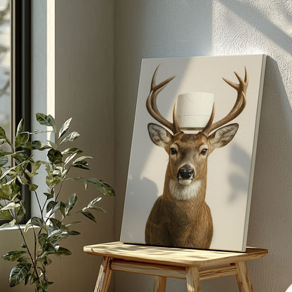 Deer With Toilet Paper Canvas Cabin Bathroom Wall Art