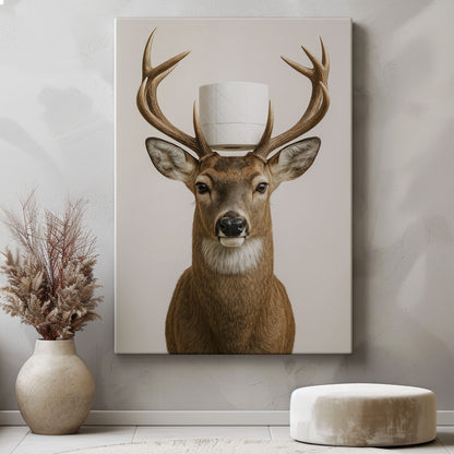 Deer With Toilet Paper Canvas Cabin Bathroom Wall Art