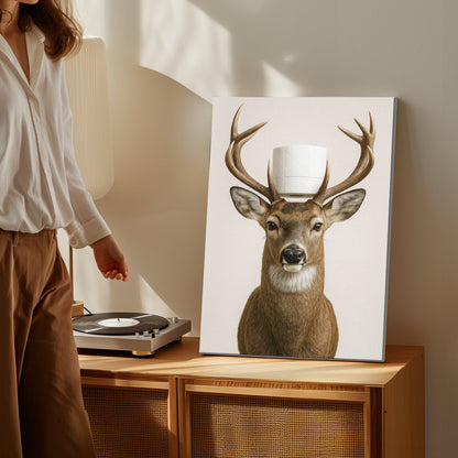 Deer With Toilet Paper Canvas Cabin Bathroom Wall Art
