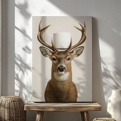 Deer With Toilet Paper Canvas Cabin Bathroom Wall Art