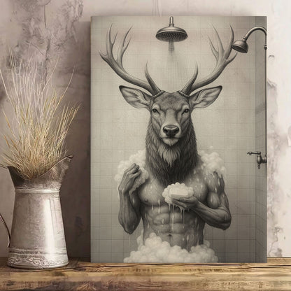 Deer Taking a Bath Canvas Rustic Lodge Bathroom Art