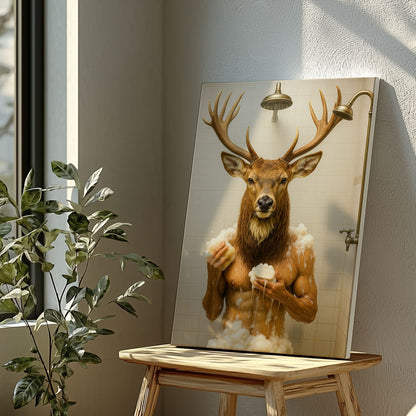 Funny Deer Shower Canvas Hilarious Bathroom Wall Art