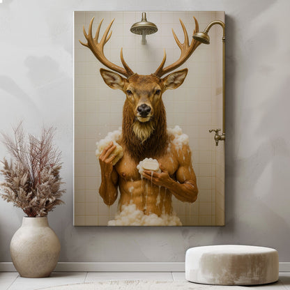 Funny Deer Shower Canvas Hilarious Bathroom Wall Art