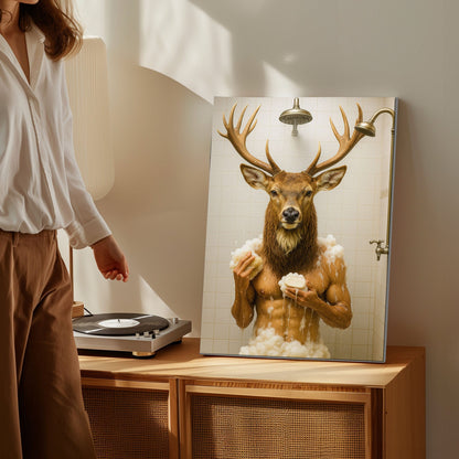 Funny Deer Shower Canvas Hilarious Bathroom Wall Art