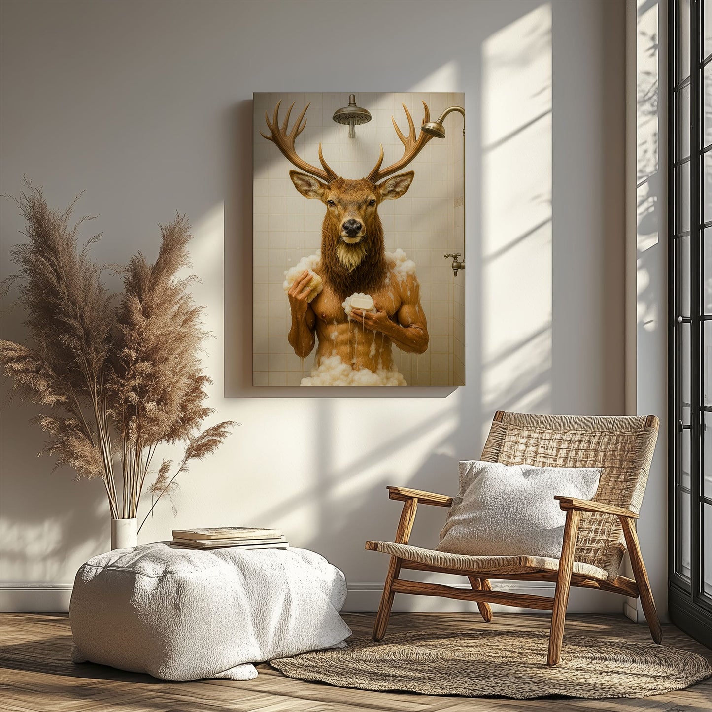 Funny Deer Shower Canvas Hilarious Bathroom Wall Art