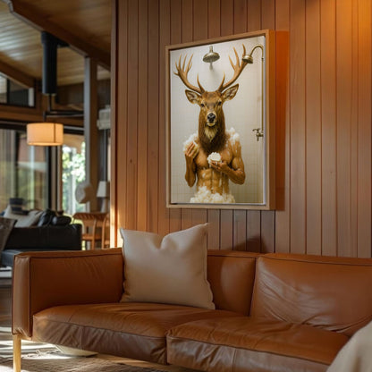 Funny Deer Shower Canvas Hilarious Bathroom Wall Art