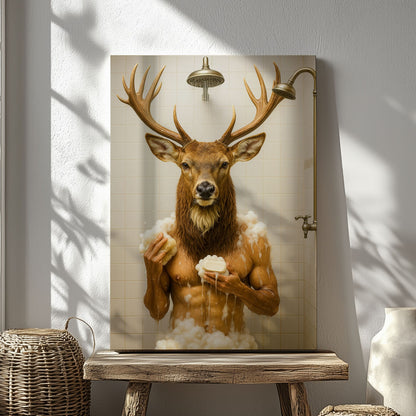 Funny Deer Shower Canvas Hilarious Bathroom Wall Art