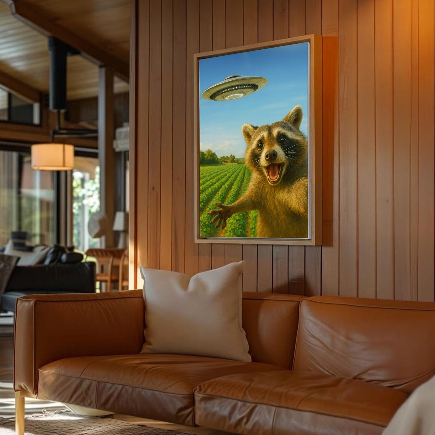 UFO Raccoon Canvas – Funny Alien Encounter Wall Art