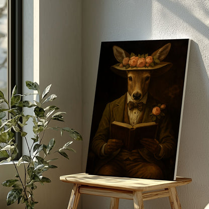 Deer Reading Portrait – Cozy Cabin Wall Art for Woodland Homes
