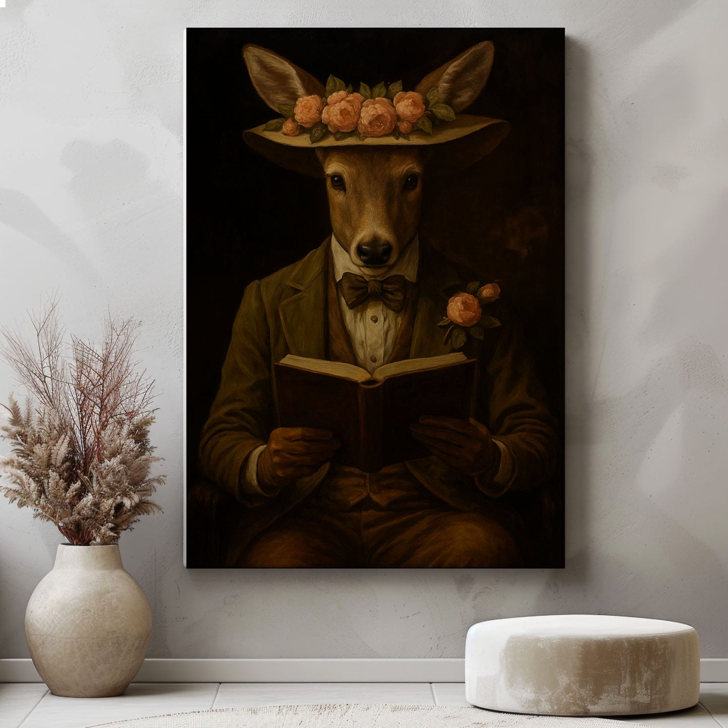 Deer Reading Portrait – Cozy Cabin Wall Art for Woodland Homes