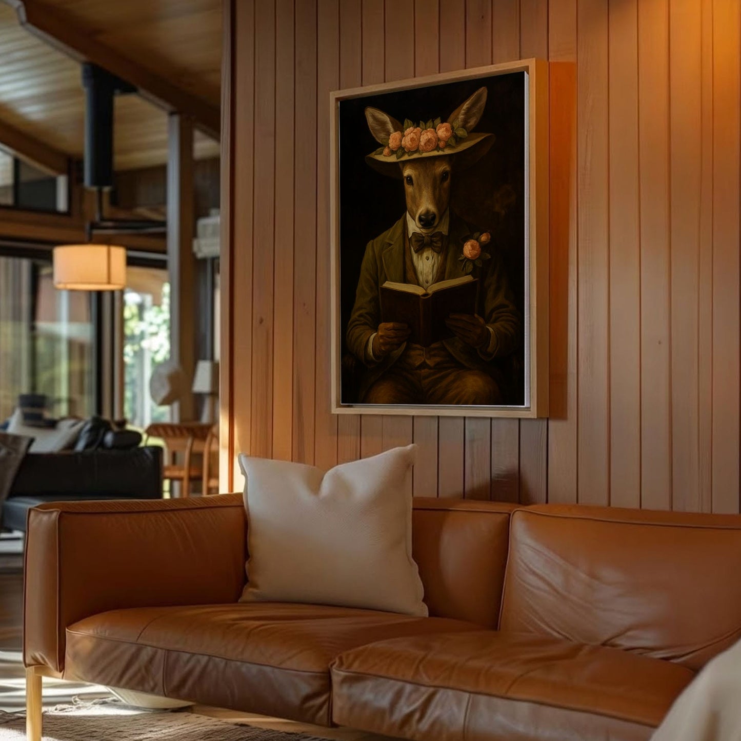 Deer Reading Portrait – Cozy Cabin Wall Art for Woodland Homes