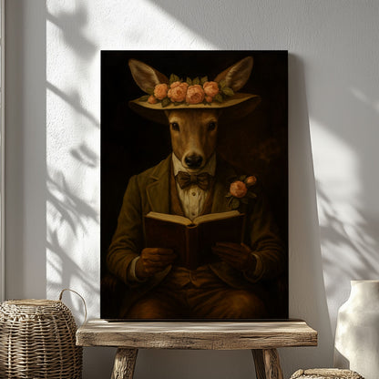 Deer Reading Portrait – Cozy Cabin Wall Art for Woodland Homes