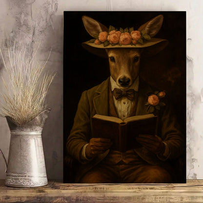 Deer Reading Portrait – Cozy Cabin Wall Art for Woodland Homes