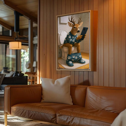 Funny Deer on Toilet Canvas Bathroom Humor Wall Art