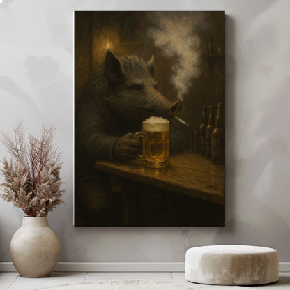 Wild Boar Bar Art – Rustic Cabin Wall Decor for Hunters