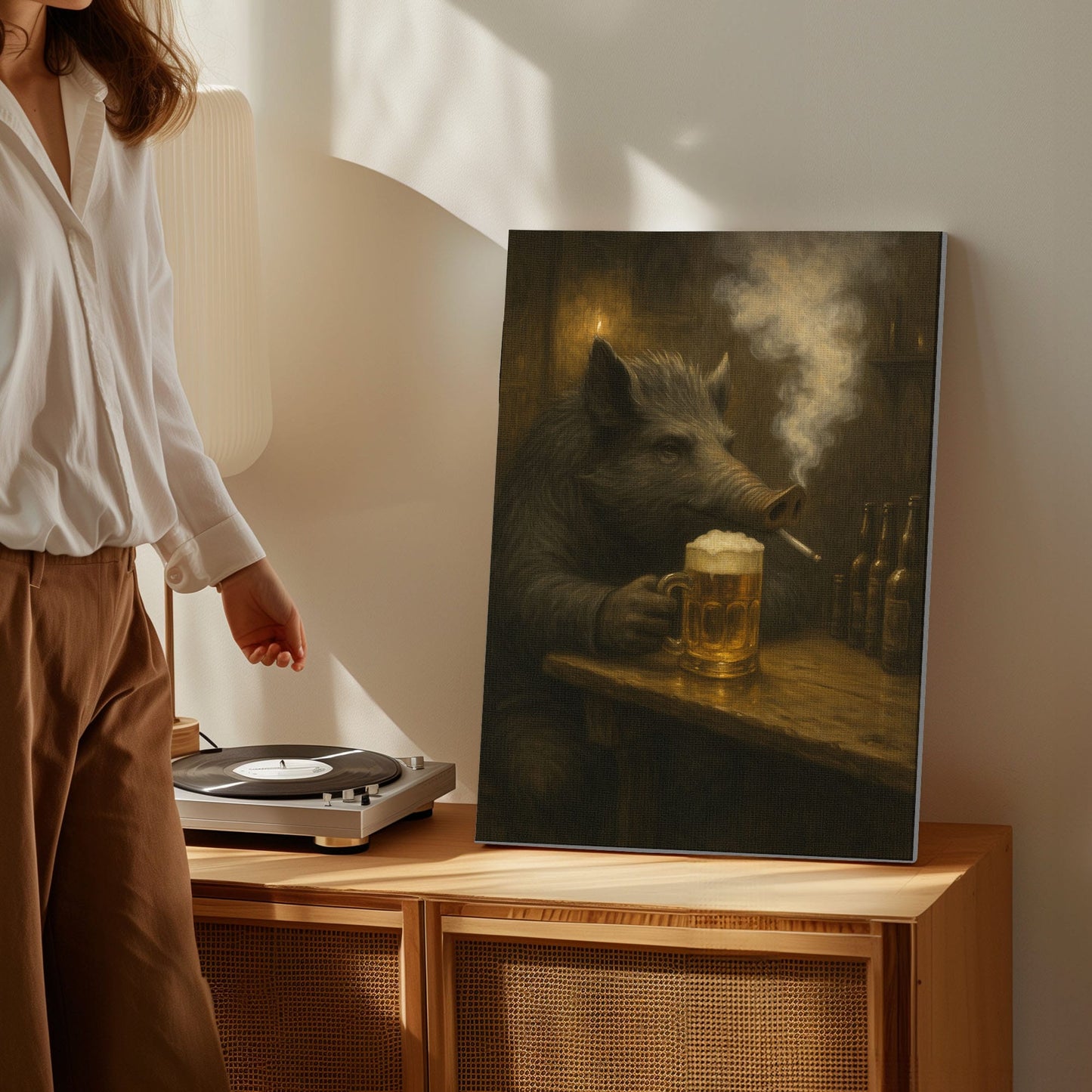 Wild Boar Bar Art – Rustic Cabin Wall Decor for Hunters