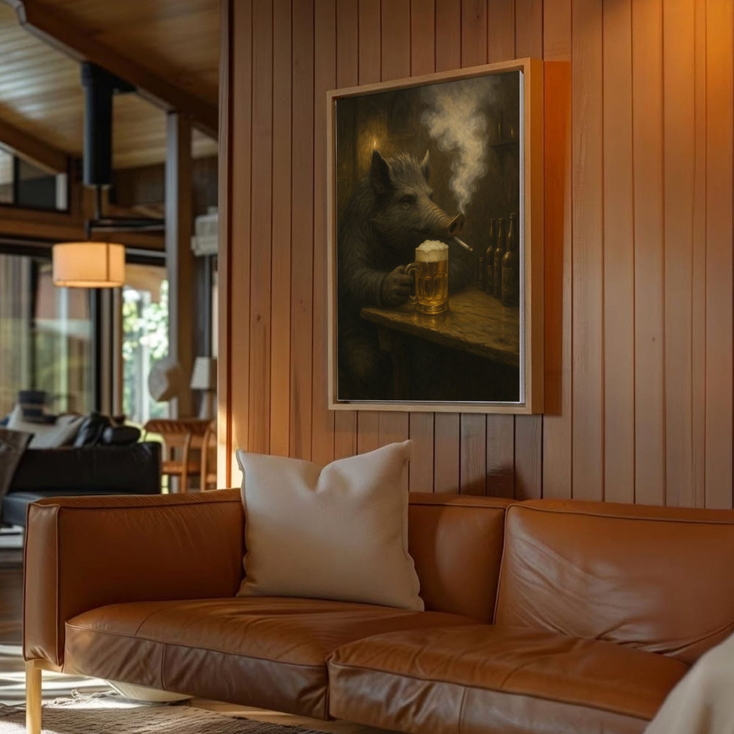 Wild Boar Bar Art – Rustic Cabin Wall Decor for Hunters